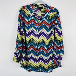 Lane Bryant Plus Size 14 Zig Zag Long Sleeve Button Shirt Top